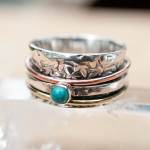 Spinner Ring Turquoise* Meditation Ring * Spinning Ring* Statement Ring* Spin Ring*Worry Ring* Mix Metals Ring* Silver Ring BJS010