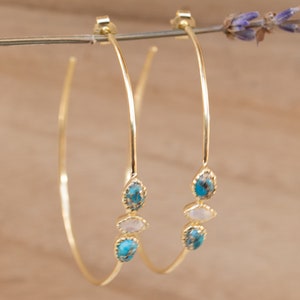 Turquoise & Moonstone Gold Plated 18k or Silver Plated or Rose Gold Plated Handmade Boho Modern ByCila Boho Modern BJE017C Gold Plated