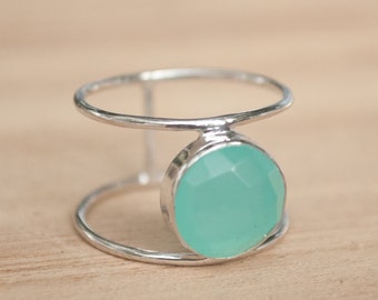 Aqua Chalcedony Ring * Sterling Silver 925 * Statement * Gemstone * Bycila *Handmade * November* December Birthstone *Sagittarius BJR023