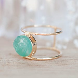 Rough Aqua Chalcedony Ring * Gemstone * Gold * Statement * Bohemian * Boho * Hippie * Jewelry * Bycila * Gift fot Her * Natural * Raw BJR012