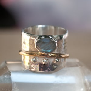 Labradorite Ring Meditation Spinner Spinning Anxiety Hammered Worry Boho Spin Thick Band Sterling Silver Bronze BJS013 image 2