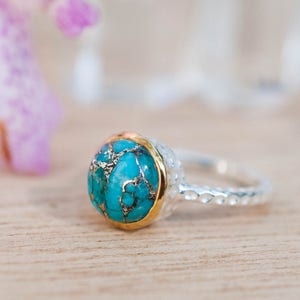 Copper Turquoise Ring * Sterling Silver 925 * Thin * Solitaire * Bridal * Statement * Gemstone *Bridesmaid*Blue*Handmade*Gift for Her BJR079