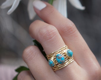 Turquoise Gold Plated Ring *Gold Ring *Statement Ring *Gemstone *Copper Turquoise Ring* Natural *Organic Ring * Ocean* Blue Ring * BJR160