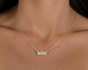 Moonstone Rectangle Bar Necklace * Gold Vermeil or Sterling Silver 925 or Rose Gold * Layered * Gemstone * Gift for Her * Elegant * BJN027A