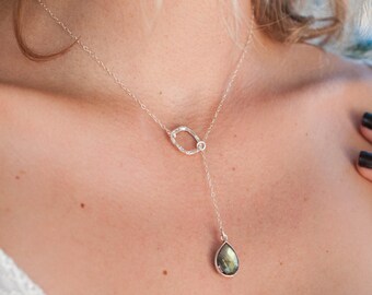 Small Lariat Necklace* Sterling Silver 925 or Gold Filled * Gemstone Necklace * Silver Nekcklace * Handmade * Boho * Hippie * Lariat* BJN063