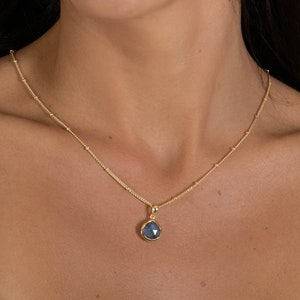 Labradorite Tear Drop Gemstone Necklace *Dotted Chain Gold Vermeil *Handmade*Layered * BJN010