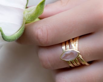 Rose Quartz Ring * 18k Gold Plated Ring * Statement Ring * Gemstone Ring * Pink * Bridal Ring * Wedding Ring * Organic Ring * Natural BJR131