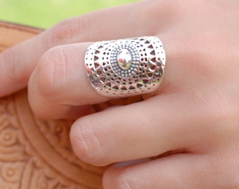 Mandala Sterling Silver Ring * Statement Ring * Large * Wide * Filigree * Handmade * Boho * Hippie *Jewelry* Bycila* Gift for Her BJR192