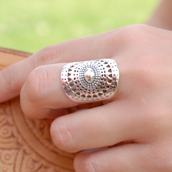 Mandala Sterling Silver Ring * Statement Ring * Large * Wide * Filigree * Handmade * Boho * Hippie *Jewelry* Bycila* Gift for Her BJR192