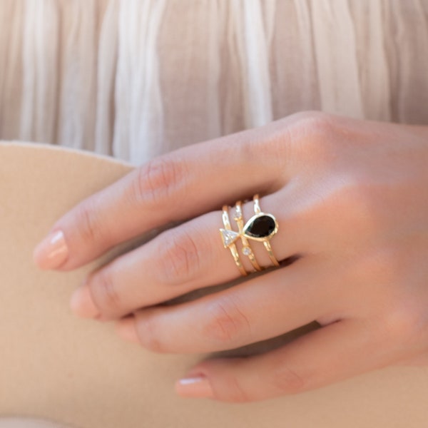 Black Onyx & White Topaz Ring * Gold Plated Ring * Statement Ring *Gemstone Ring * Black stone * Bridal Ring *Wedding Ring  * BJR119