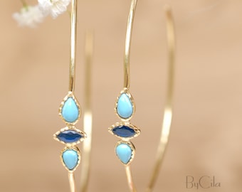 Turquoise & Sapphire Hoop * Gold Plated 18k, Rose Gold Plated or Silver Plated * Earrings * Gold Hoop* ByCila * Stud* Post Modern * BJE018A