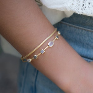 Maansteen, Labradoriet & Rozenkwarts * Bangle Armband * Verguld en Verzilverd * Edelsteen * Verstelbaar * Statement * BJB032A