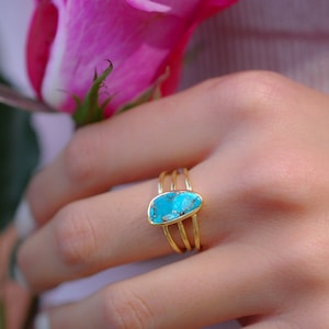 Gold Ring Bridal Ring Gemstone Ring *Copper Turquoise Ring* Natural *Organic Ring VR-150 Turquoise Ring Statement Ring Blue Ring
