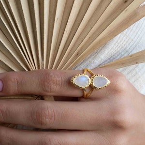 Moonstone Gold Plated Ring *  Statement Ring * Gemstone Ring * Rainbow Moonstone * Gold Ring  * BJR307