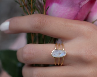 Moonstone Ring * Gold Plated*  *Gold * Statement* Gemstone *Bridesmaid *Natural* Handmade *Gift For Her *BJR050