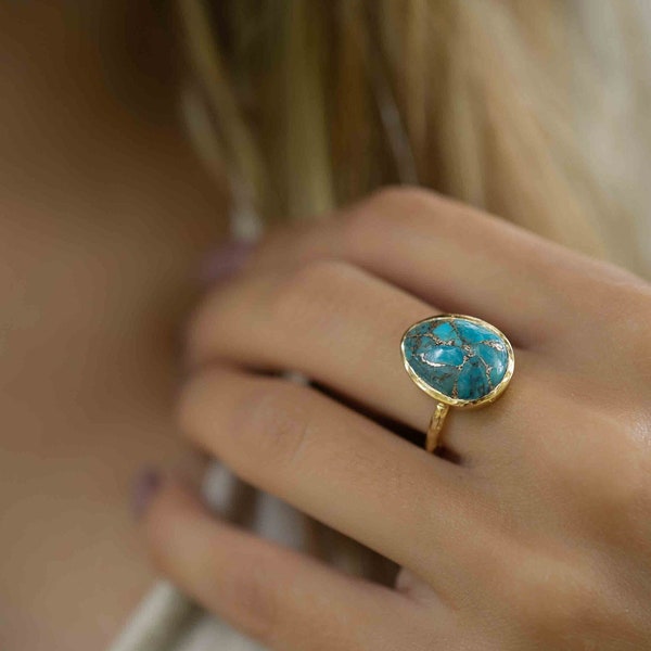 Turquoise Gold Plated Ring *Gold Ring *Statement Ring *Gemstone *Copper Turquoise Ring* Natural *Organic Ring * Ocean* Blue Ring * BJR244