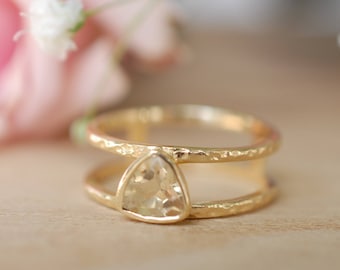 Yellow Topaz  Triangle Gold Vermeil Ring * Wedding * Engagement * Handmade * Statement * Bycila *Boho *Hippie * Bridal * Bridesmaid BJR086