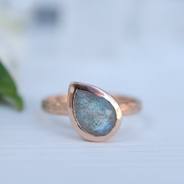 Rainbow Labradorite Rose Gold Ring * Boho * Organic * handmade * Gypsy * Bridesmaid* Solitaire * Drop Ring *Bridal * BJR212