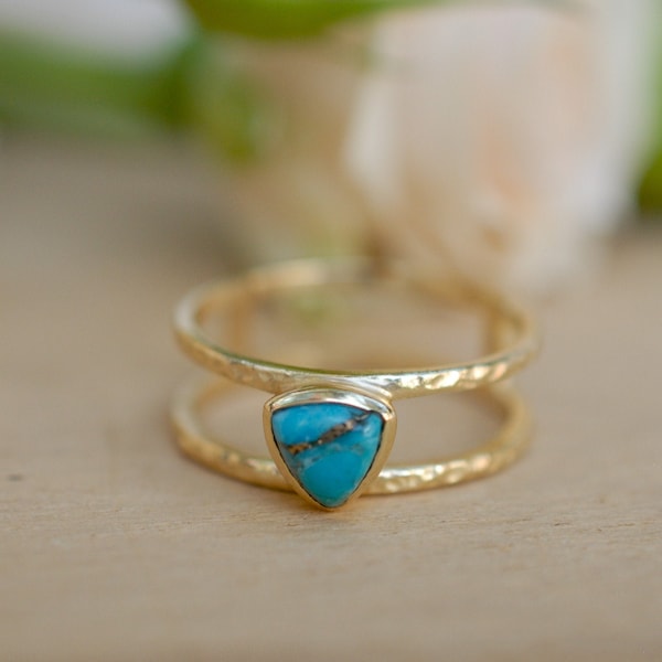 Copper Turquoise Ring * Triangle Gold* Statement * Gemstone * Turquoise Ring * Bridal *Wedding* Organic *Natural * Triangular BJR085