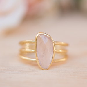 Rose Quartz Ring *Gold Plated Ring* Statement Ring *Gemstone Ring *Pink stone Ring* Natural *Organic Ring * ByCila* BJR052