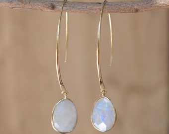 Moonstone Gold Plated Threader Earrings * Gemstone * Earrings * Handmade * bridal earrings * Boho * wedding earrings * ByCila * BJE085