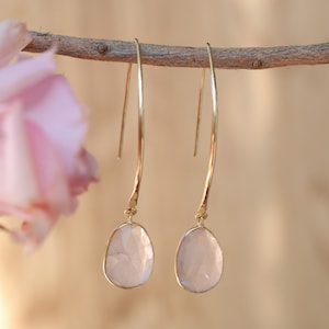 Rose Quartz Gold Plated Threader Earrings * Gemstone * Earrings * Handmade * bridal earrings * Boho * ByCila * wedding earrings* BJE083