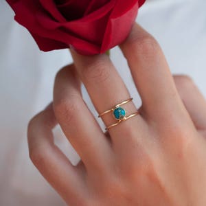 Copper Turquoise Ring * Gold * Statement * Gemstone * Natural * Organic * Ocean * Blue * Mermaid * Handmde * Double Band * Everyday BJR026