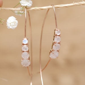 Moonstone Threader Earrings Rose Gold, Gold Vermeil or Sterling Silver * Gemstone * Earrings  Handmade * Modern * ByCila * BJE043C