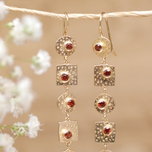 Garnet Earrings Gold Plated 18k * Dangle *Gemstone*Hammered* Statement* bohemian earrings* Every day * ByCila *Boho* Bohemian *Gift * BJE076