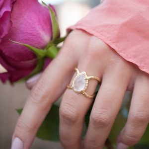 Rose Quartz Ring * Hammered Band * Gold Ring * Statement Ring * Gemstone Ring * Pink * Wedding Ring * Organic Ring * Natural* BJR142