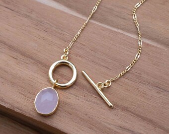 Moonstone, Labradorite or Rose Quartz  Necklace * Gold Plated 18k * Gemstone * Modern * Layered *BJN181