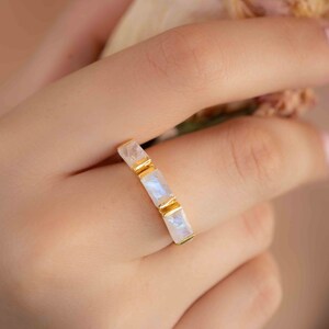 Moonstone Gold Plated Ring Stackable Statement Ring Gemstone Ring Rainbow Moonstone Gold Ring Modern Ring Statement BJR268 image 3