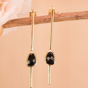 Black Onyx Stud Earrings Gold Plated * Gemstone * bridal earrings*Earrings * black stone * Handmade * bycilajewelry * Boho * Modern * BJE181