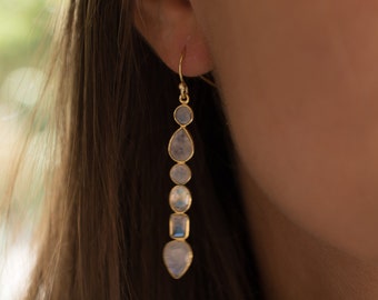 Moonstone Gold Long Earrings * Gemstone * Earrings * Handmade * Boho * Dangle * Modern * BJE124