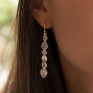 Moonstone Gold Long Earrings * Gemstone * Earrings * Handmade * Boho * Dangle * Modern * BJE124