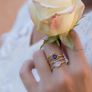 Lapis Lazuli & Moonstone Gold Plated 18k Ring * Blue stone* Gemstones * Handmade *Statement *Gift for her *Spiral Ring Jewelry*Bycila*BJR059