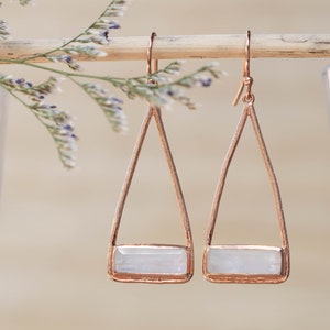 Moonstone Earrings Gold Plated 18k or Silver Plated or Rose Gold Plated* Dangle * Gemstone *Lightweight * Triangulum * Geometric * BJE001C