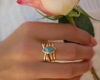 Turquoise Gold Plated Ring *Gold Ring *Statement Ring *Gemstone *Copper Turquoise Ring* Natural *Organic Ring * Ocean* Blue Ring *BJR129