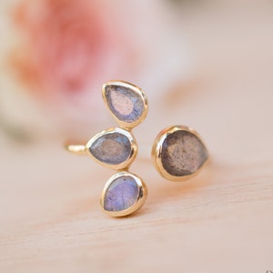 Labradorite Ring * Gold Vermeil*  Lotus Flower *Gold * Statement* Gemstone *Bridesmaid *Natural* Handmade *Gift For Her BJR176