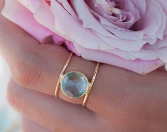 Blue Topaz Ring * Gold Ring * Statement Ring * Gemstone Ring * Blue * Bridal Ring * Wedding Ring * Organic Ring * Natural*BJR019