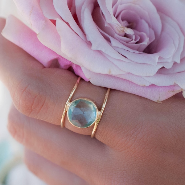 Blue Topaz Ring * Gold Ring * Statement Ring * Gemstone Ring * Blue * Bridal Ring * Wedding Ring * Organic Ring * Natural*BJR019