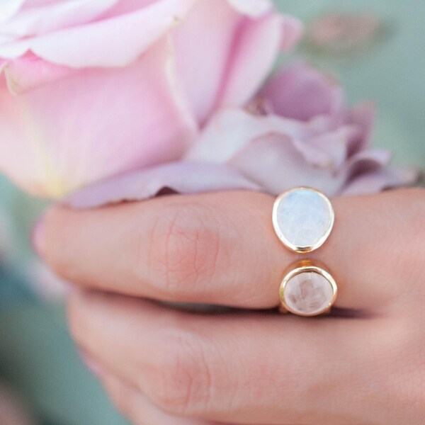 Rose Quartz Ring * Moonstone Gold Ring * Statement Ring * Gemstone Ring * Pink * Bridal Ring * Wedding Ring * Organic Ring * Natural *BJR087