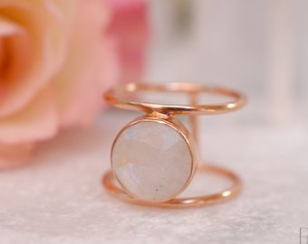 Moonstone Rose Gold Ring * Statement Ring * Gemstone Ring * Rainbow Moonstone * Bridal Ring * Wedding Ring * Organic Ring * Natural * BJR009