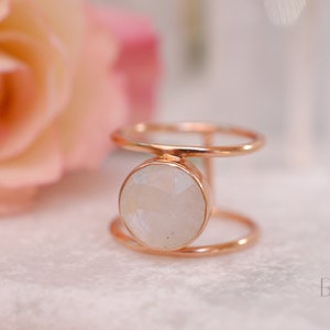 Moonstone Rose Gold Ring * Statement Ring * Gemstone Ring * Rainbow Moonstone * Bridal Ring * Wedding Ring * Organic Ring * Natural * BJR009