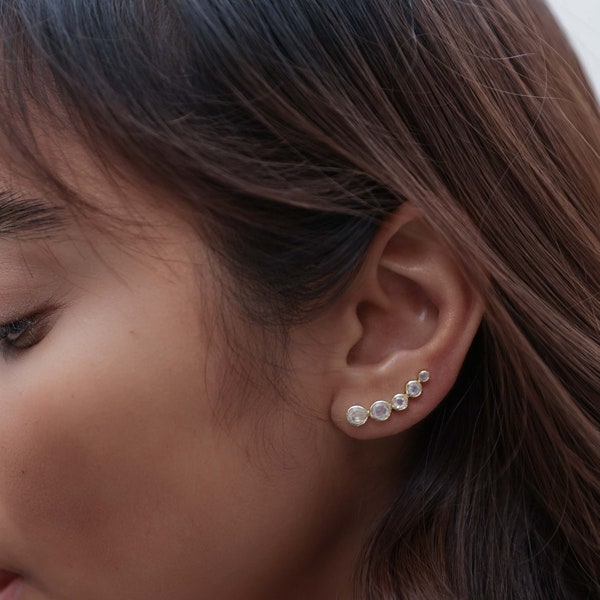 Moonstone Ear Climbers * Gold Plated 18k Earrings * Handmade Gemstone * ByCila* Lightweight * Boho * Gift* BJE259