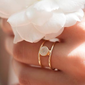 Moonstone Ring * Gold Vermeil Double band *Gold * Statement* Gemstone *Bridesmaid *Natural* Handmade *Gift For Her *BJR028