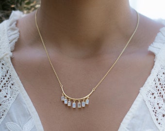 Moonstone or Labradorite Necklace  *Gold Vermeil *Handmade * Bohemian * Layered * Modern * Perfect Gift * BJN033