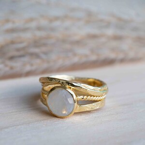 Moonstone Gold Plated Ring *  Statement Ring * Gemstone Ring * Rainbow Moonstone * Gold Ring  * BJR299