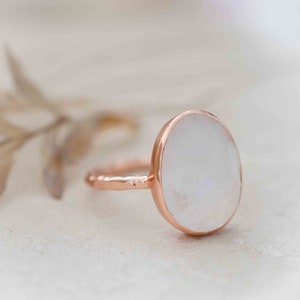 Moonstone Rose Gold Plated Ring *  Statement Ring * Gemstone Ring * Rainbow Moonstone * Rose Gold Ring  * BJR243