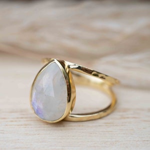 Moonstone Gold Plated Ring *  Statement Ring * Gemstone Ring * Rainbow Moonstone * Gold Ring  * Large Ring Statement * BJR253